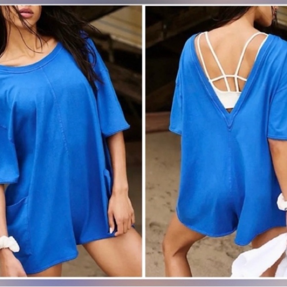 Free People Movement‎ Electric Blue Hot Shot Tee Romper NWT Size S